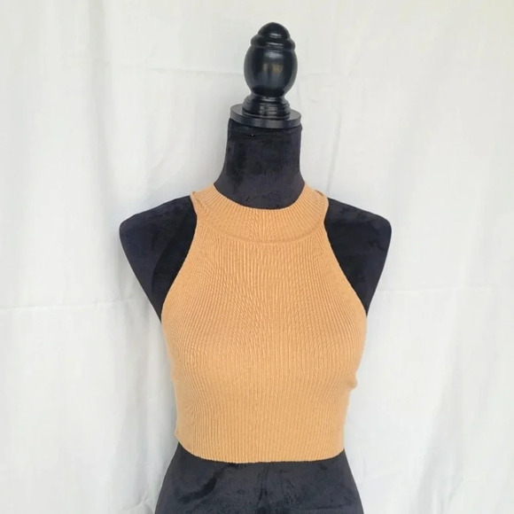 FOREVER 21 Women's Juniors Rib Knit Sleeveless Crop Tank Top Tan Beige M - Picture 1 of 7